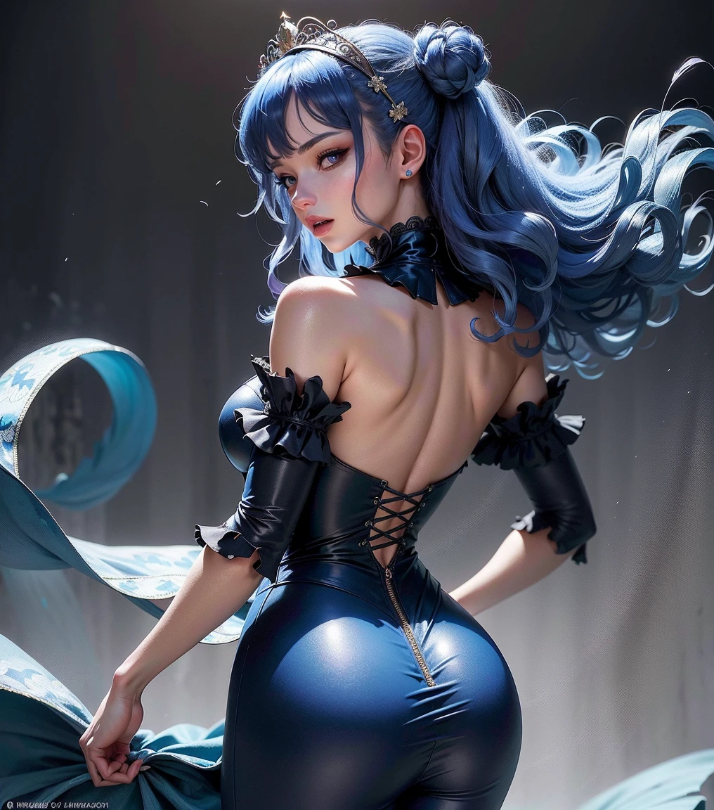 dimure（tmasterpiece，top-quality，best qualityer，，offcial art，Beauty and aesthetics：1.2），（1girll：1.3），（s fractal art：1.3），The upper part of the body，Elegant dress，seen from the side，looking at viewert，（rainbow colour hair，The color hair，Half blue and half pink hair：1.2），Eau，liquids，​​clouds，Colorful，Starry，As estrelas，dimure