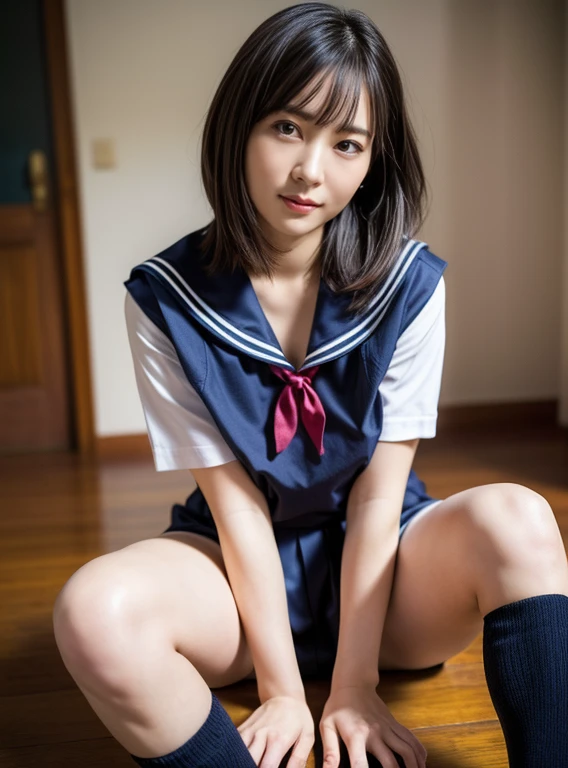 A slight smil,NSFW,(cammel toe),(Best Quality:1.2), female dog,(Female genitals:1.1),in 8K, Raw photo, (Brown eyes :1.1), full body Esbian,Beautiful sexual woman, Best Quality, Raw photo, unbelievable Ridiculous,Pretty Face, (a sailor suit:1.2), School uniform, Shirt, face lights, Dynamic lighting, Cinematic lighting, highest details, ighly detailed, ultra-detailliert, finely detail, ighly detailedな目と顔