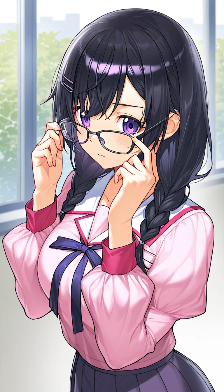 maisakurajima, mai sakurajima, Long Hair, bangs, (Black Hair:1.5), hair ornaments, (Purple eyes:1.1), Hair Clip, rabbit hair ornaments,blush,Embarrassing,Glasses,
Looking up at the audience, White stockings and garter belt, Exposed Skin, nurse's uniform, Wear a stethoscope around your neck, Retaining the exam file, Examination room、Sitting in a chair,whole bodyがイラストに入るように,
break indoors, Examination room,
break looking at viewer, whole body,
break (masterpiece:1.2), Highest quality, High resolution, unity 8k wallpaper, (figure:0.8), (Beautiful attention to detail:1.6), Highly detailed face, Perfect lighting, Highly detailed CG, (Perfect hands, Perfect Anatomy),