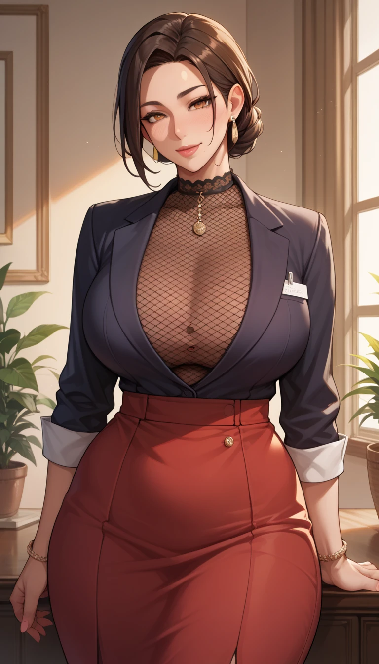 By bebebebebe, by lostgoose, by goonie-san, solo, female, canine, (((hair, akita shepherd))), standing, (tail, snout, detailed eyes), standing, (french city), ((prada dress suit)), big breasts, big breasts, hands behind back