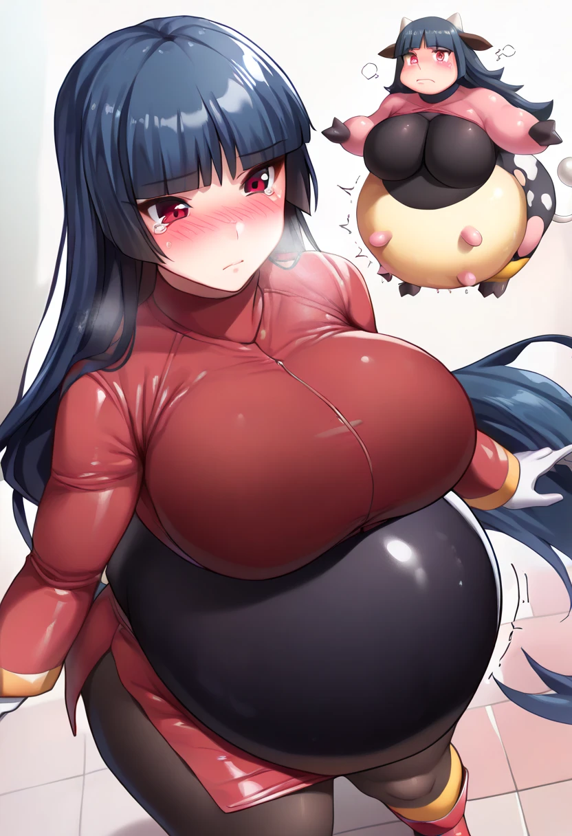 software, (Beautiful pink latex pants, Latex jumpsuit with top,Black long boots,Black long gloves,Sailor suit), (Big Breasts, Beautiful breasts, Large Breasts), Firm breasts, Narrow waist, Curvaceous figure,Thick legs,Pregnant belly ,Ahegao, Roll your eyes,saliva, smile,Drooling, Sweat, trembling, Shortness of breath,Highest quality, One girl, Black Hair, Bow-legged,Bob Hair, smile