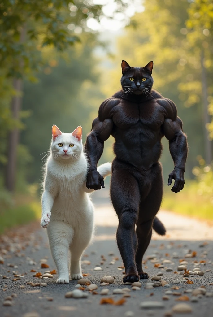 Adult Gray cat is muscular, he is like a human, his hands are like a human's. cat and wife she is white goes to the hospital