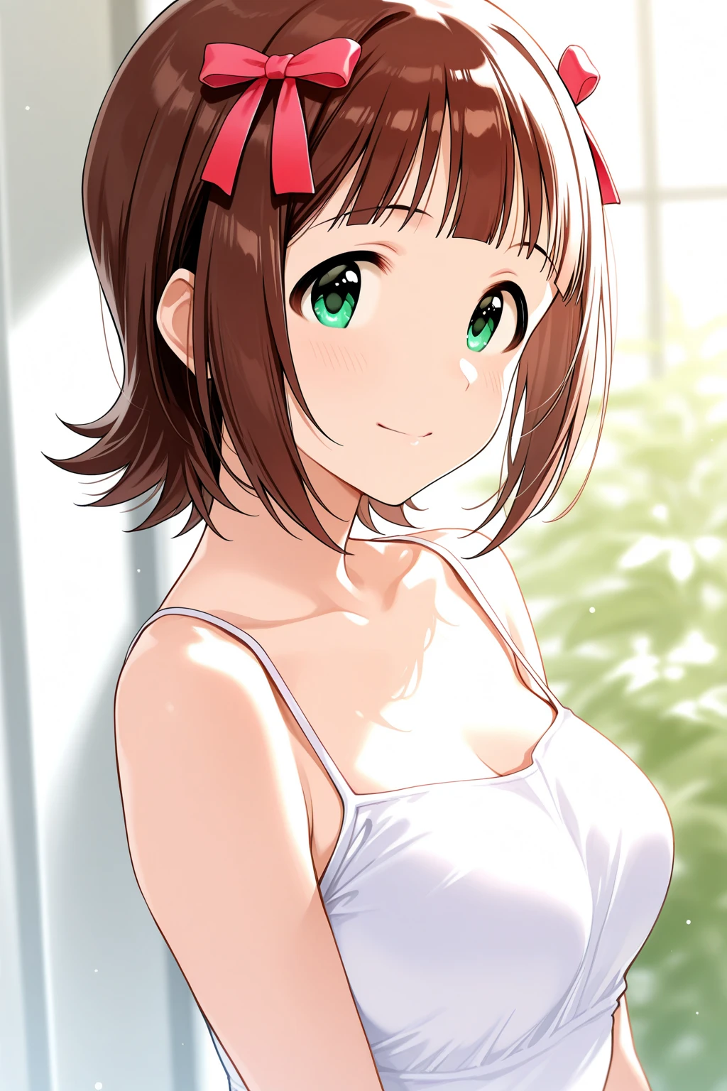 ((highest quality, High resolution, Perfect Pixel, 4k)), (Beautiful Anime Girls), Depth of written boundary、
Watching the audience,
Perfect body,
yuigahama yui, short hair, Brown eyes、Detailed eyes、
(Big Breasts:1.2)、
Focus on the chest、
naked、Maid Apron、Maid Headband、
smile、Open your mouth a little、
Cleavage、clavicle、Armpit、Soft Breasts、
morning、garden、sunlight、
Shiny skin、Sweat、
Selfie、