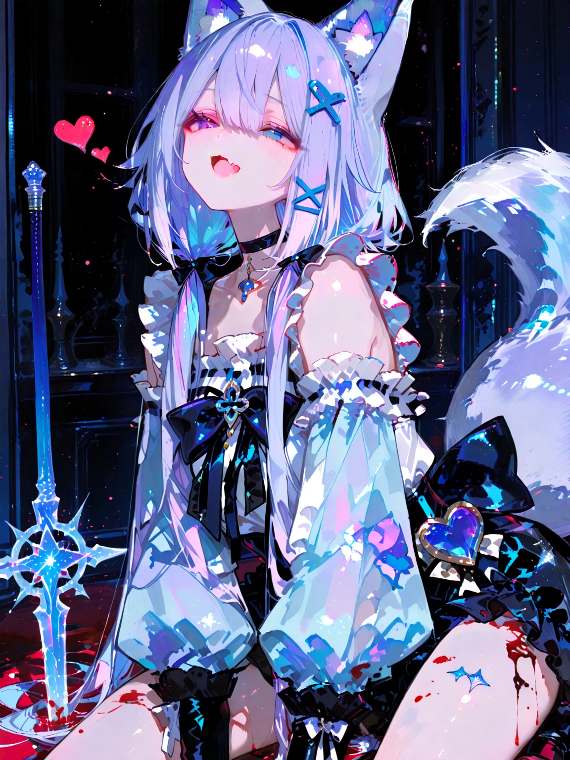 #quality(8k wallpaper of extremely detailed CG unit, masterpiece, hight resolution, top-quality, top-quality real texture skin,hyper realisitic, digitial painting,increase the resolution,RAW photos,best qualtiy,highly detailed,the wallpaper), solo,#1girl(cute, kawaii,small kid,hair floating,blond mesh hair,hair shining brightly,curly halr,long halr,hair messy,eye color cosmic,big eyes,pale skin,big breast,dynamic angle:1.4,close shot,detailed face,extremely detailed jewelry,vivd color,kindly smiling to you),#background(colorful,vivid color,the large amount of petals:1.4,petals everwhere,petals so much,gothic room),nsfw