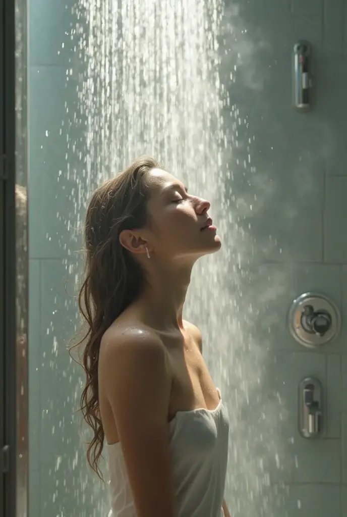 a young German blonde woman, under the shower, satisfies himself, pornofoto.