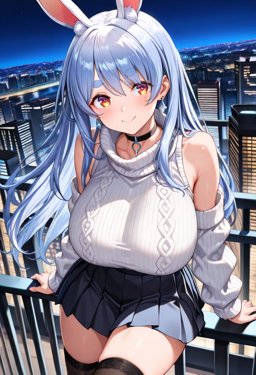 Masterpiece, top quality, full body, one woman, bangs, black choker, black tie, blue skirt, blush, bracelet, chest, choker, clothes around the waist, collarbone, collared shirt, cowboy shot, dress shirt, ear piercing, eyebrows visible from hair, grin, jewelry, viewer's gaze, loose tie, tie, piercing, plaid, plaid skirt, pleated skirt, ring, school uniform, shirt, skirt, smile, solo, white shirt, street, sky, cherry blossom, petal, illustration, (magazine: 1.3), (cover style: 1.3), fashionable, woman, cheerful, outfit, pose, frontal, colorful, dynamic, background, element, confident, expression, holding, statement, accessory, majestic, coiled, around, touch, scene, text, cover, bold, attention, title, stylish, font, catchy, headline, big, impressive, modern, trendy, focusing, fashion,
Info, Platinum Blonde, Medium Hair, Red Eyes