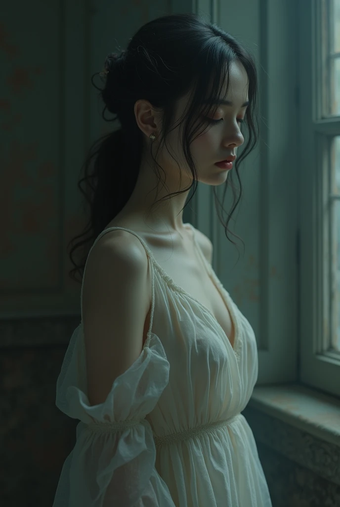 Decorated with intricate patterns and bright colors、black,Smooth and smooth traditional clear skin、身穿纯black长袍、深色透明蕾丝皮肤的Sexy女人的艺术描绘。Her skirt draped gracefully over her curvaceous figure、Highlight her charming silhouette。She stood gracefully in the gentle moonlit night、沐浴在Soft moonlight下。The scene is、带着一丝神秘和Sexy、Exuding a dreamy atmosphere。The image style is、It combines watercolor and digital illustration techniques.、Let you feel the exquisite beauty and charm。Soft moonlight、Casting soft highlights and shadows across her stunning features。Sit in a very luxurious upholstered chair、The hand is somewhere、see through、show、Sexy、wet hair、wet、Hands are lips、The hair color is lilac and white、Light brown、Cherry blossoms、Cherry blossoms雪、埋在Cherry blossoms里、. Huazawa、Holding a bouquet of flowers、lace、Sit in luxuriously decorated chairs、Cross your legs、