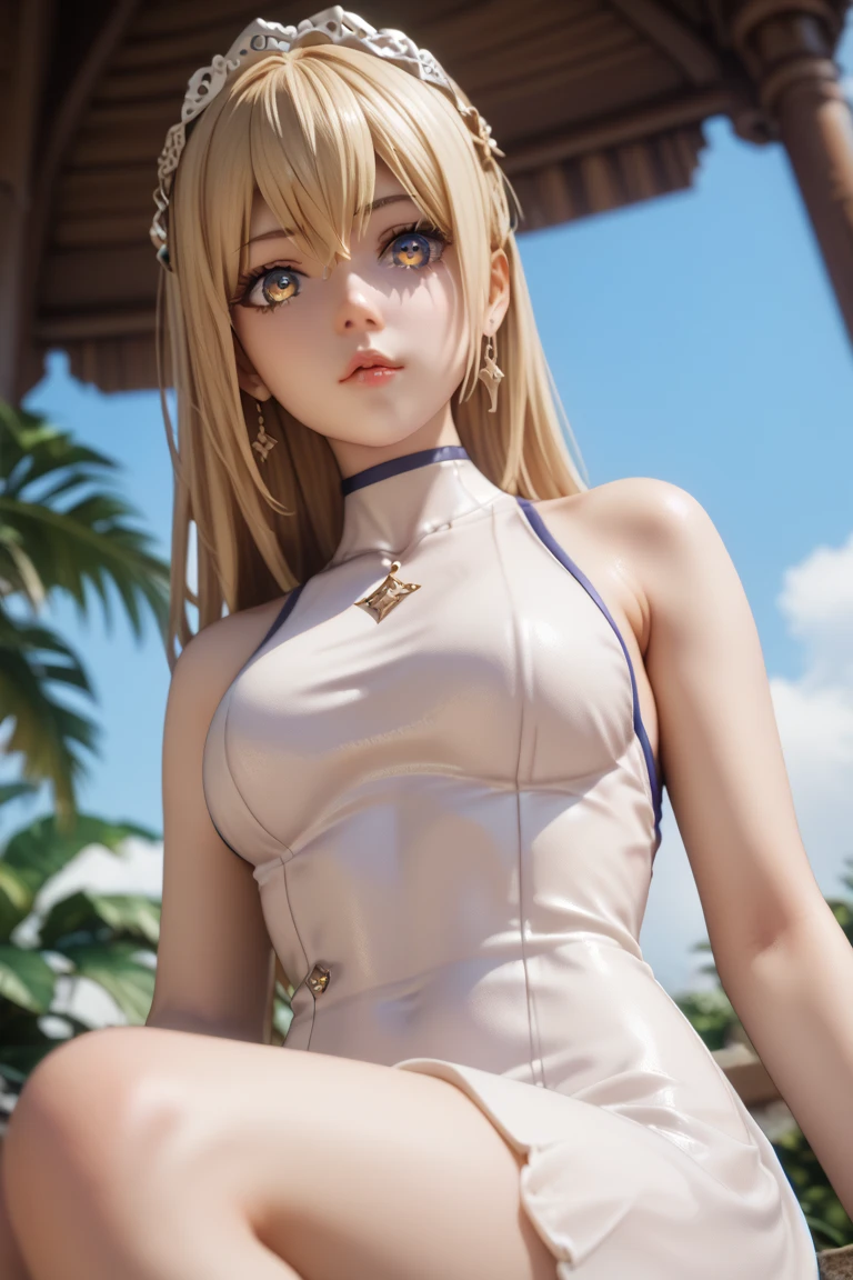 (best quality, 8k, highres, photorealistic:2.0), (solo, one girl:2.0),(lighting: front),(lighting: strong),(Russian Beauty:2.0),(platinum blonde hair:1.5),Blush brown makeup , dark eye makeup , use pink glossy lipstick,(Wearing a tight satin dress),(Inviting viewers to masturbate:1.5),(Sit on a chair and spread your legs as far as you can)