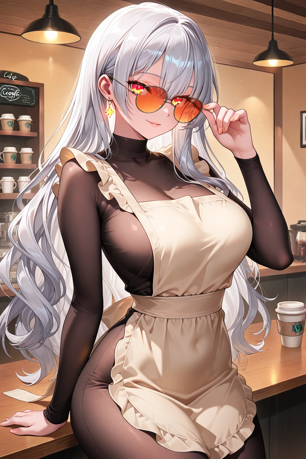 masterpiece, high resolution, high quality, yellow cheongsam, eateries, big breasts, cat ears, floral pattern, yellow eyes, white hair, twin tails