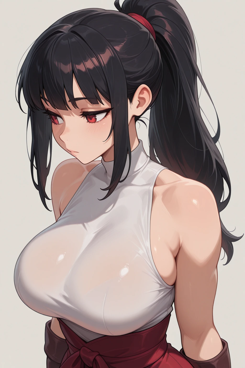 gym, exersice, workout, hot, sweating, sweaty, tan, big boobs, tan skin, lifting, flustered, blush, black clothes, see thru, stocking, in pain, teeth clenching, clenching teeth, heavy lifting, black hair, ponytail, eyes closed, closed eyes, lifting