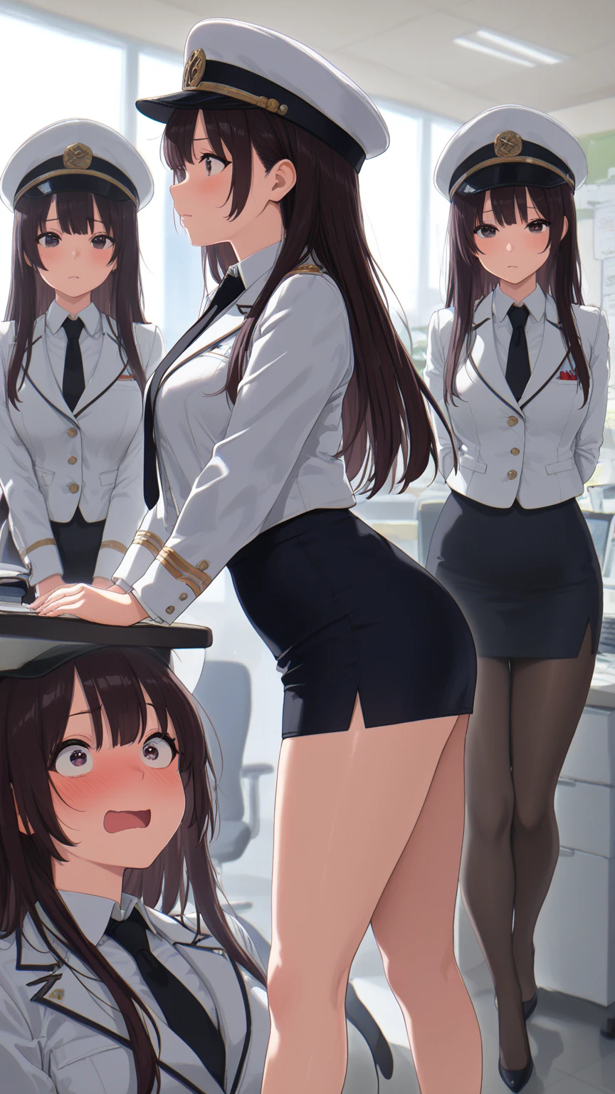 One Woman、beautiful girl, Highest quality, Thick thighs、Big 、Big Ass、Black Hair、long hair、Bangs、Red blazer uniform、Angle from directly below、Intimidating attitude、classroom、Many students behind、Brush your hair up、Pleated skirt、Black Pantyhose、Black panties、Walking、Elegant appearance、Gorgeous