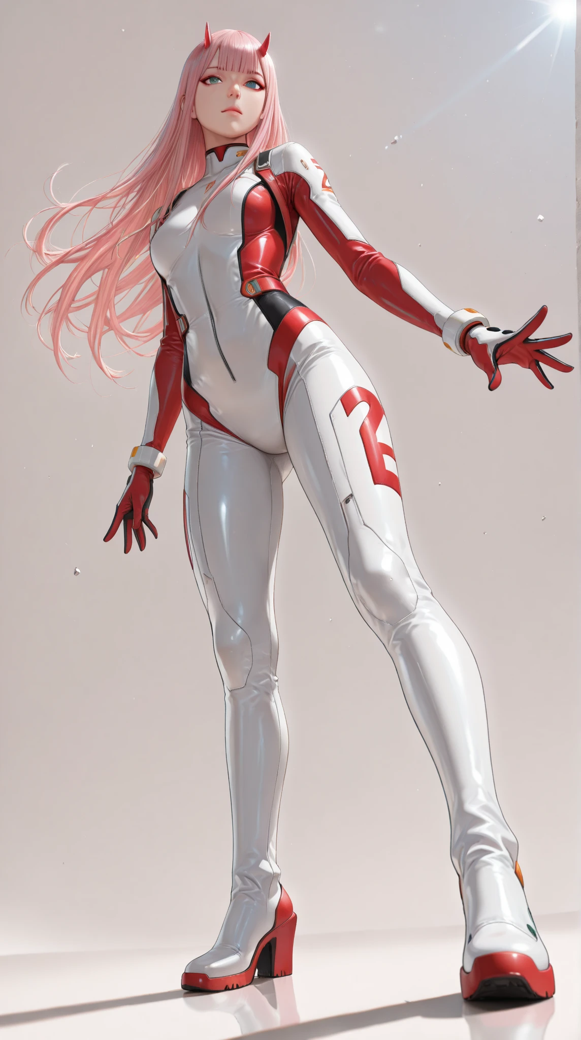4K quality，Kizi，White color hair，red pupils，tightsuit，Broken clothing，nabel，plumw，Voluptious body，Full body like，Stand pose，perfect slim figure