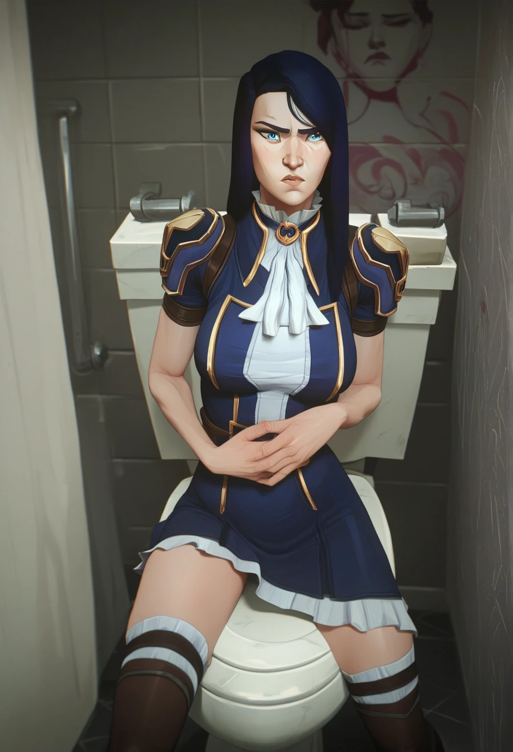 score_9, score_8_up, score_7_up, score_6_up, score_5_up, score_4_up, BREAK source_anime, 1girl, solo,
ChopioCaitlyn, blue hair, shiny hair, blue eyes, looking at viewer,
medium breasts,
long hair, straight hair, parted hair, asymmetrical bangs,
outfit_1, white ascot, brooch, blue dress, shoulder armor, short sleeves, elbow gloves, fingerless gloves, brown belt, frilled dress,
indoors, bookshelf, window, potted plant, wooden floor, hetero, oral, fellatio, blowjob, sucking penis, deepthroat, irrumatio, bukkake, cum on face, 