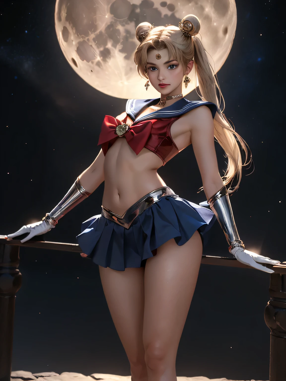 (best quality, 8k, photorealistic:1.5), (solo),(one girl:1.5),(Childish),(baby face),(pin up girl),(pinup model photos:1.3),(shiny skin),(oily skin),(blonde hair:1.3),(straight hair),(long hair:1.5),(beautiful girl),(cool beauty girl),(elegant woman),(Blush brown makeup),(dark eye makeup),(pink lipstick),(big beady eyes girl:1.3),(droopy eyes woman),(blue eyes girl:1.3),(impressive eyes),(expensive necklace), chuuChloe,(keep smiling),(looks fun:1.5),(bandeau bra),(mini thong:1.5),(healthy body),(Show off crotch:1.6),(teenager girl:1.5),(sailor moon costume play:1.5),