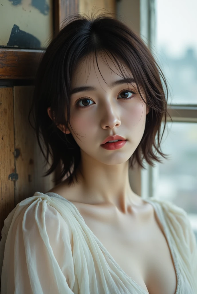 ((Highest quality, 8k, masterpiece:1.3)), concentrated:1.2, Perfect Body Beauty:1.4, Hips:1.2, ((Layered Haircut, chest:1.2)), (nude:1.1) , (rain, street:1.3), Completely naked: 1.1, Highly detailed face and skin texture, Beautiful Eyes, double eyelid, White skin, Long Hair, (shut up: 1.3), 平たく小さなchest、Completely nakedで、Small breasts、between legs