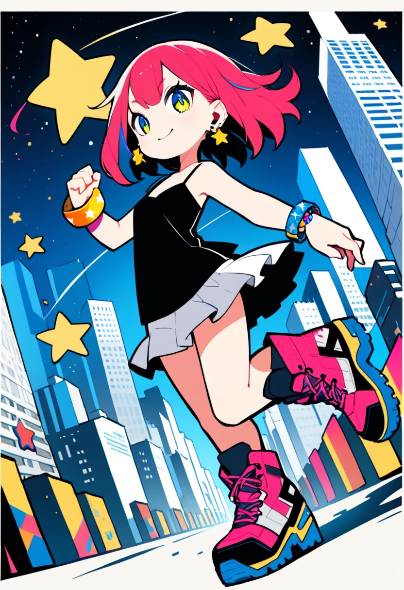 masterpiece, Highest quality, Beautiful attention to detail, Very detailed, In detail, High resolution, Perfect Anatomy, colorful, pastel colour, One girl, alone, (City pop illustrations), (City Pop Art), Simple Background, Retro Style, (Vaporwave City Pop), (1980s City Pop), (City Pop Anime), (river, bridge), Retro Style, 1980s Fashion, Cowboy Shot,