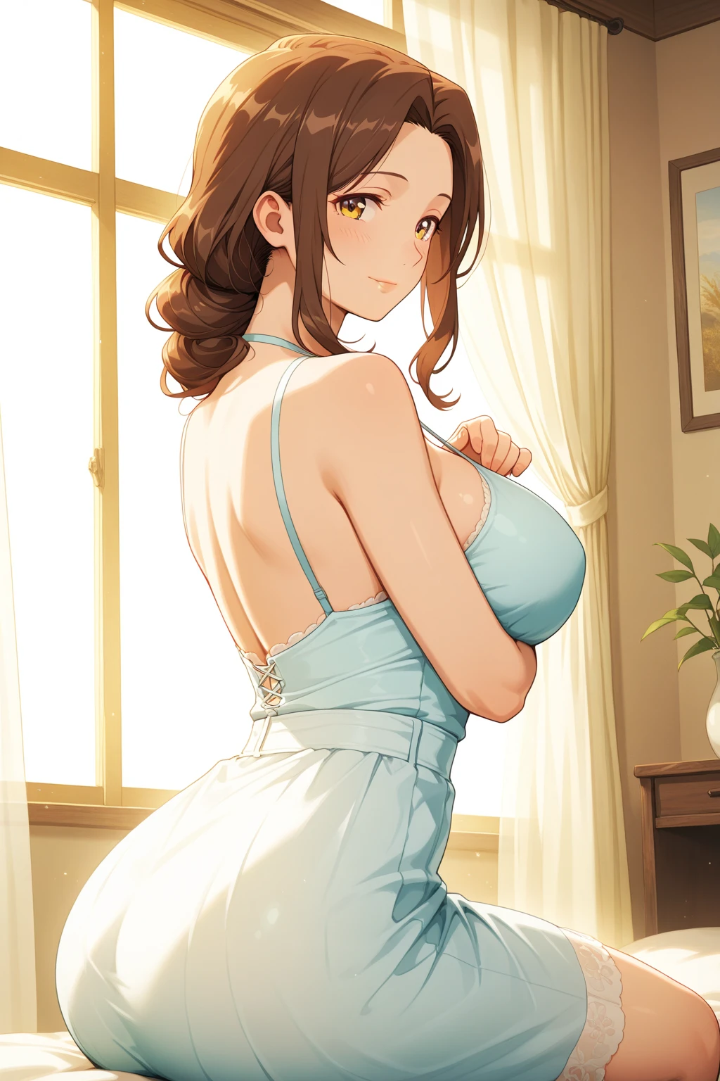 (Night:1.7), Japan, Tokyo, CityView, Before Window,
Standing at attention,
bare_shoulders,collarbone,sleeveless,Grey_dress,
brown_eyes,brown_hair,braid,
1 girl, 20yo,mature female,Beautiful Finger,Beautiful long legs,Beautiful body,Beautiful Nose,Beautiful character design, perfect eyes, perfect face,
looking at viewer,
NSFW,official art,extremely detailed CG unity 8k wallpaper, perfect lighting,Colorful, Bright_Front_face_Lighting,
(masterpiece:1.0),(best_quality:1.0), ultra high res,4K,ultra-detailed,
photography, 8K, HDR, highres, absurdres:1.2, Kodak portra 400, film grain, blurry background, bokeh:1.2, lens flare, (vibrant_color:1.2)
(Beautiful,large_Breasts:1.4), (beautiful_face:1.5),(narrow_waist),
