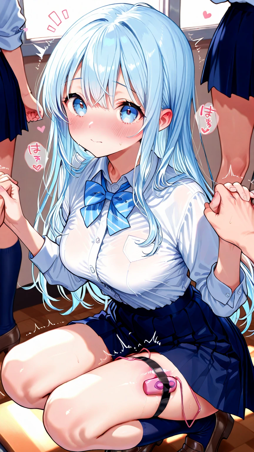{{{masterpiece}}}, {{{best quality}}}, {{ultra-detailed}}, {illustration}, {{an extremely delicate and beautiful}}, 8k,NSFW,{kurata mashiro},white hair, short hair, blue eyes,{bang dream!},Tsukinomori Girls' , gray jacket, gray skirt, black neckerchief, BREAK, NSFW, Cute girl having ???? with lots of guys, ??? with multiple men,1 woman, 3 men,{{multiple boys}}, {{{???, , ?????????}}},{{????????}}, ????, ????, ????????, ??? with men, {{ ???????????????????, lying in bed, bird’s eye view, spread legs, legs up, insert ????? into vagina}}, vaginal penis, man on top, legs up, {{open ??????, spread pussy, pussy, clitoris, urethra, uterus, smooth pussy}}, taking off clothes, open clothes, Open shirt, open jacket, breasts, nipples, lift up skirt, blush, sitting on lap, on the bed,{{????????}}, swallow, open mouth, on bed, M-shaped spread legs, open the thighs, uncensored, hetero, Handsome young man, muscular man,{multiple boys}, big penis,{{{??????????????????}}}, ?????????, multiple penises, ??????????????????, spitroast, male body, man's lower body