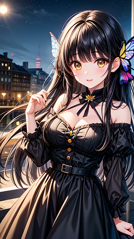（Cute older sister:1.3）、Very detailed、Spring atmosphere、night、Aggressive、garden、full moon、Skyscraper,Large Breasts