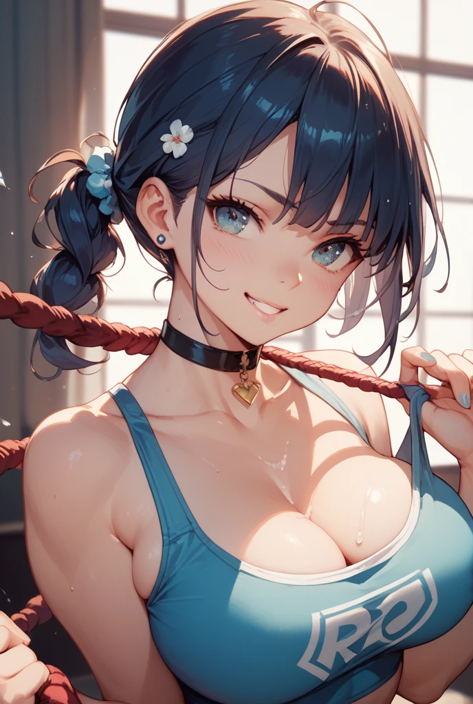 (dynamic angle:1.3, front view:1.1, breast focus:1.3, from below:1.2), (dynamic posing:1.5, sexy posing:1.3, leaning forward), (seductive smiling:1.3), ((looking at viewer, holding a cake)),highest quality、(real、photorealistic:1.4),(ultra high resolution, 8K RAW photo, clear focus), best qualtiy, natural lighting, field depth, (Bright pupils, detailed beautiful eyes, high detailed face), Red lip, (tight focus:1.2), a girl 22yo old, pretty girl, (highly detailed beautiful face and eyes,firm breasts),real skin,((black,hair,long pony tail hair)),teacher, thin breast,(pointed chest:1.3), cleavage:1.1,(double breasted:1.2,under bust:1.2), midriff, long hair, blue eyes,off-shoulder dress, sweater dress, off-shoulder red sweater,garter stocking, bootyshorts, black shorts, black thighhighs, thigh strap, thin pubic hair,lovely, detailed eyes, This masterpiece is only visually stunning but also tells,(with sparkling eyes and a contagious smile),open mouth, Looking at Viewer, posed muy sexy cleavage:1.2,