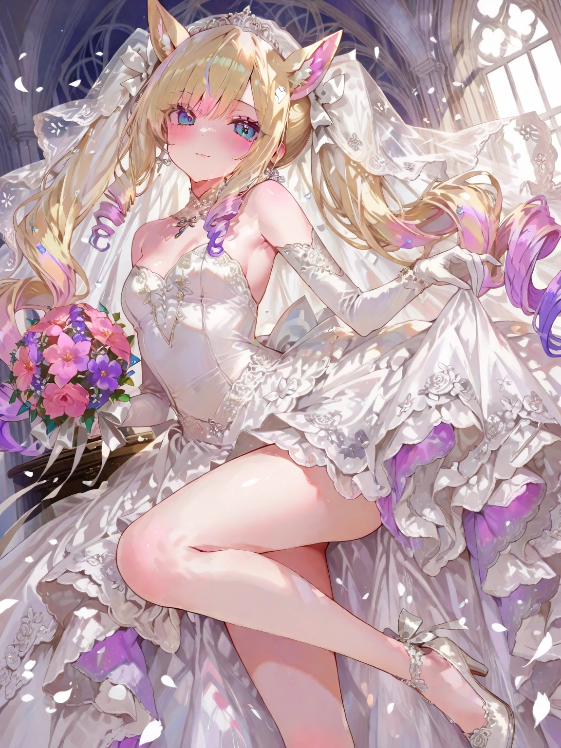 A girl, Wearing a wedding dress, White Wedding Dress, whole body, Slim, Long legs