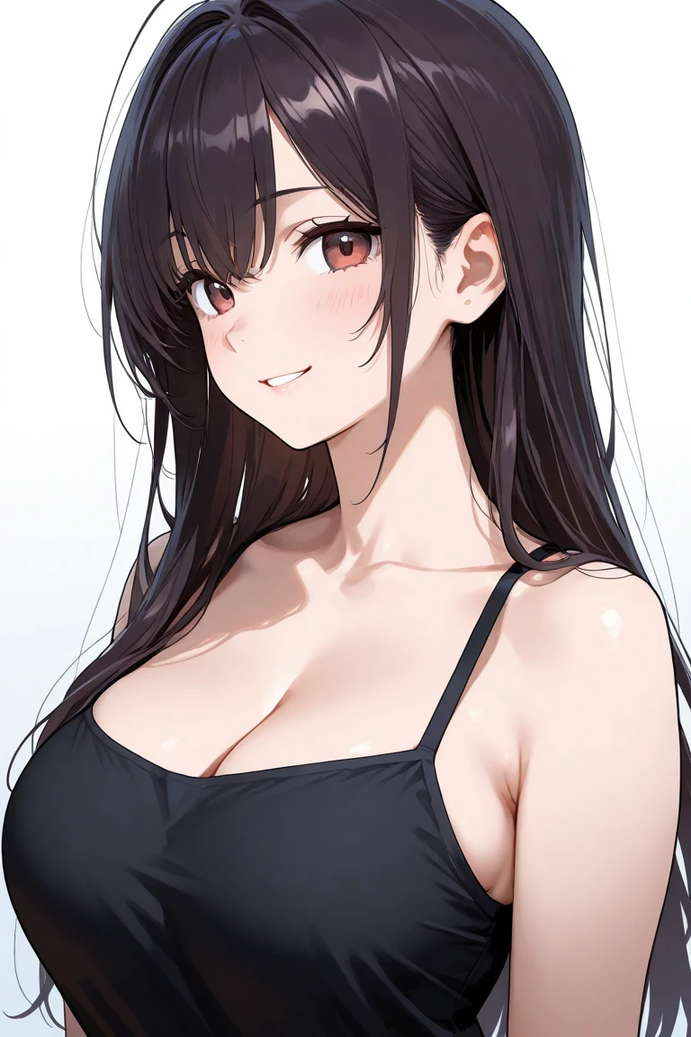 <lora:SenriganStyle:0.4>,tifa lockhart,blackhair, long hair,,calm smile,maturefemale,cleavage,white croptop,simple background, gradient background,portrait