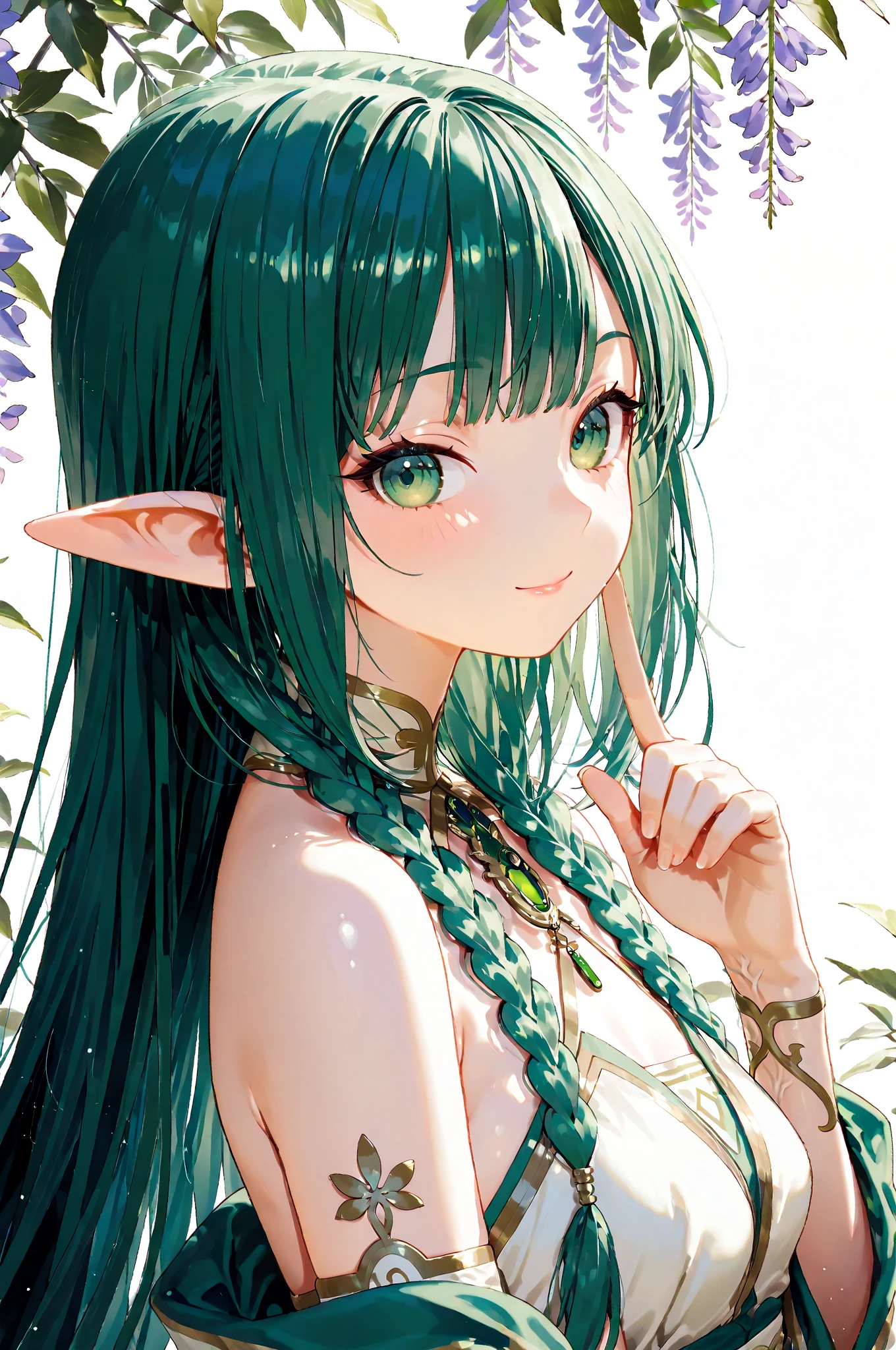 High resolution, 8k Ultra HD, (ink and painting), chocolate color and mint color mix hair elf girl, 