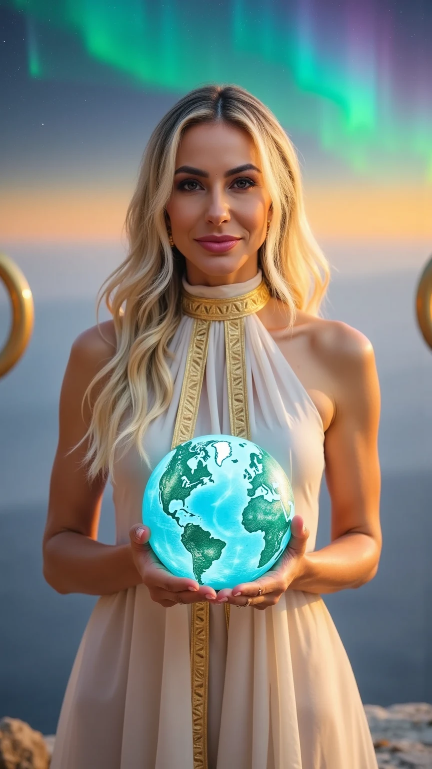 blond woman in a black bra top with a planet earth on between her boobs on her chest, a colorized photo inspired by Hedi Xandt, reddit, fantastic realism, black bra, blonde swedish woman, wearing bra, beautiful blonde girl, very pretty model, anna nikonova aka newmilky, russian girlfriend, she is wearing a black tank top, large breasts size, posing in bra