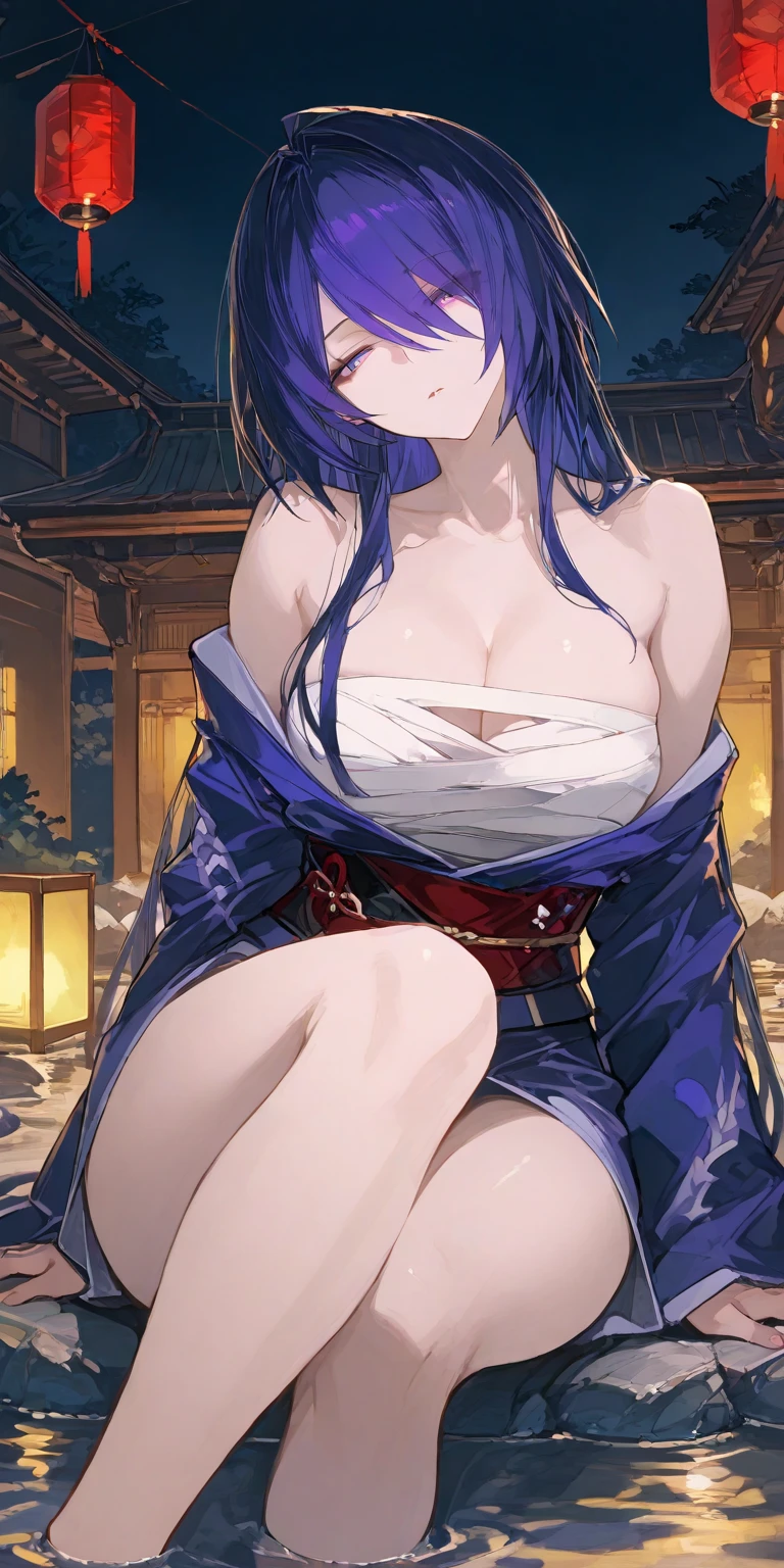 (A charming 35 year old Japanese widow, Moonlit Night, Her chestnut-colored French rolls cascade down her back like a waterfall of darkness.,Her crimson lips seem to whisper secrets to the shadows. Her hands are gently placed on his crotch, She surveys her dark surroundings with an air of enchanting serenity.、Aura of mysterious charm,A background effect that expresses swirling anxiety), ((nsfw, masterpiece, An incredibly absurd resolution, The absolute solution, Ultra-high resolution, Mature Woman, Mature Woman, Professional, Vibrant colors, Perfect Anatomy, ideal facial features, 理想的なProfessionalポーションの図, Perfectly beautiful body, Highly detailed skin, Glowing Skin, Glowing Skin, Glamour, Soft and curvy, clavicle, Cleavage, Huge saggy breasts, A seductive smile)),Black lace obscene bra,Obscene black lace thong,(Squat with your crotch wide spread),Pull angle,
