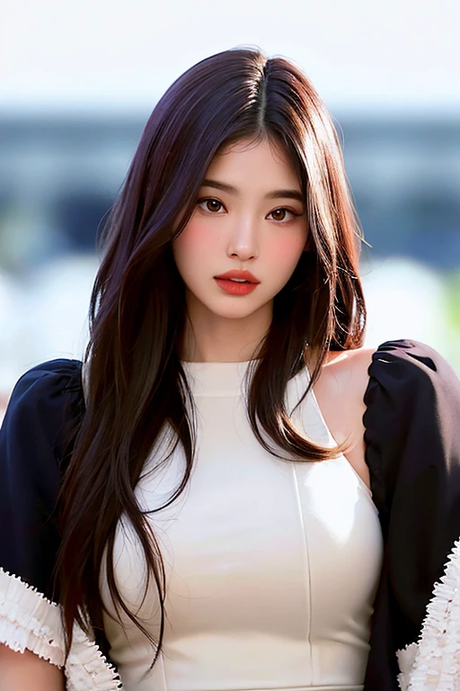 best quality, kpop idol, ultra high res, (photorealistic:1.4), 1girl,solo, full lips, a sultry gaze, high school uniform, She has a toned and fit physique, and carry themselves with poise and grace. Her clothing and style might be fashionable and tasteful, accentuating their best features while maintaining a sense of class and elegance.