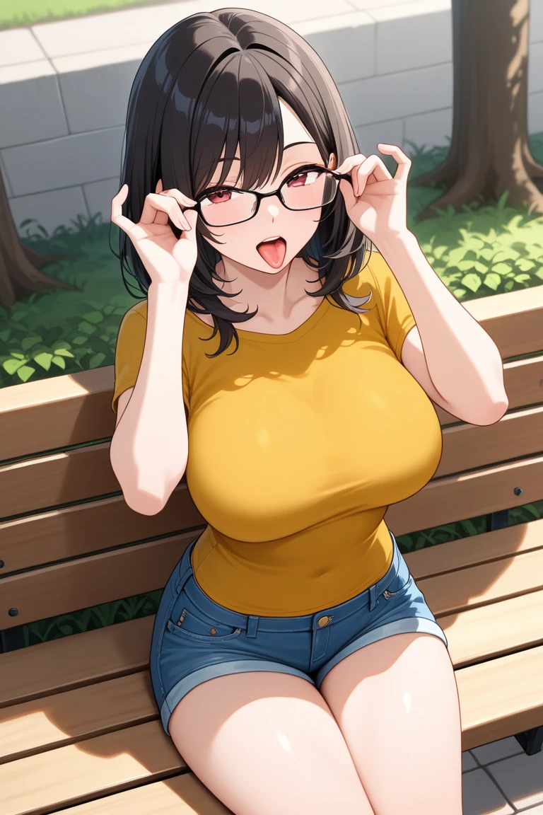 master-piece, bestquality, 1girls,16 years old, View viewers from front, HD, slight smile, big tits, cleavage, tights cloth, , tiny body, outdoor, mountain, wear glasses, under tits cleavage, look down, sweater, stand up, kunikida hanamaru, paizuri invitation,