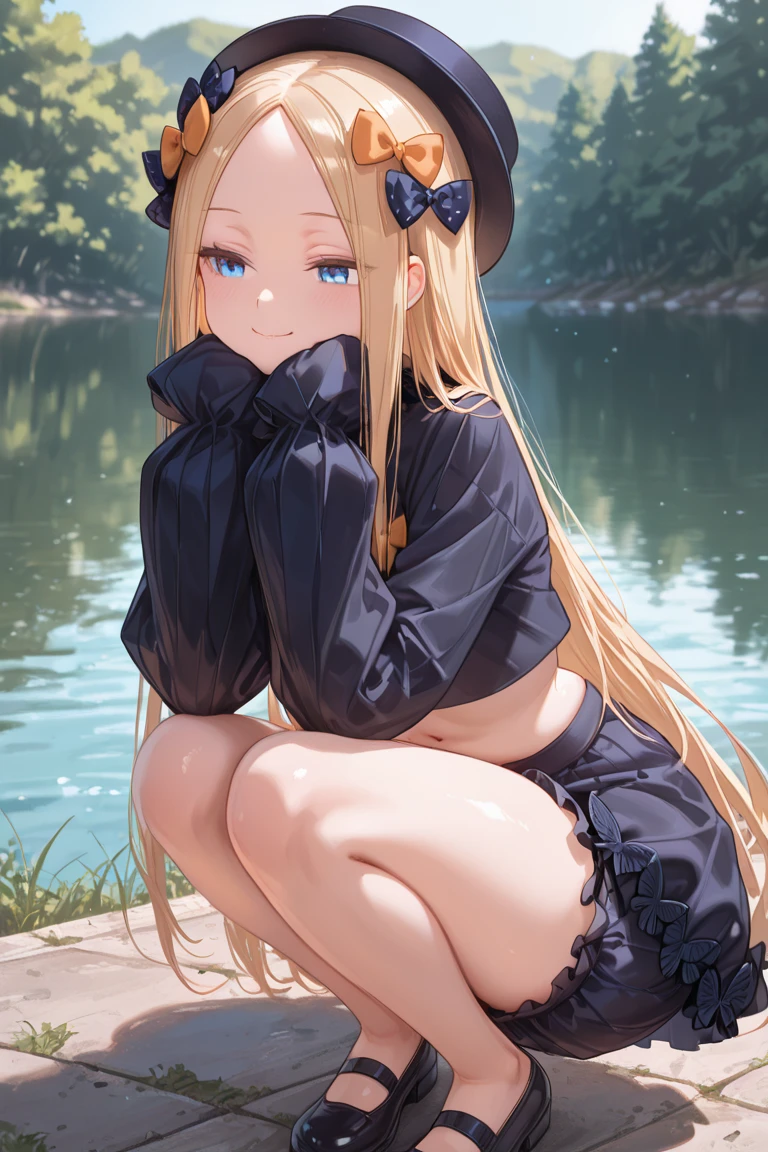 ((Biologically correct limb count)),((Natural finger shape)),((Full Body Shot,Including face)),Standing position,4K,masterpiece,((Focus on the face)),((Symmetrical facial features)),Eye for detailed depiction,Beautiful woman,Excellent style,Beautiful feet,(Small Ass,Thin thighs),(Patterned black stockings,High heels),Facial detailing,Small earrings,necklace,Low angle photo,((Bikini and panties,Lifting the skirt to reveal panties)),Park scenery on a holiday morning,Strong sunlight,(((A facial expression of pleasure))),(((Lean your body back and sit on the ground))),((Hands lifting from under your chest)),(Face the camera),Photograph the side of the body,focus on the crotch,Long blonde