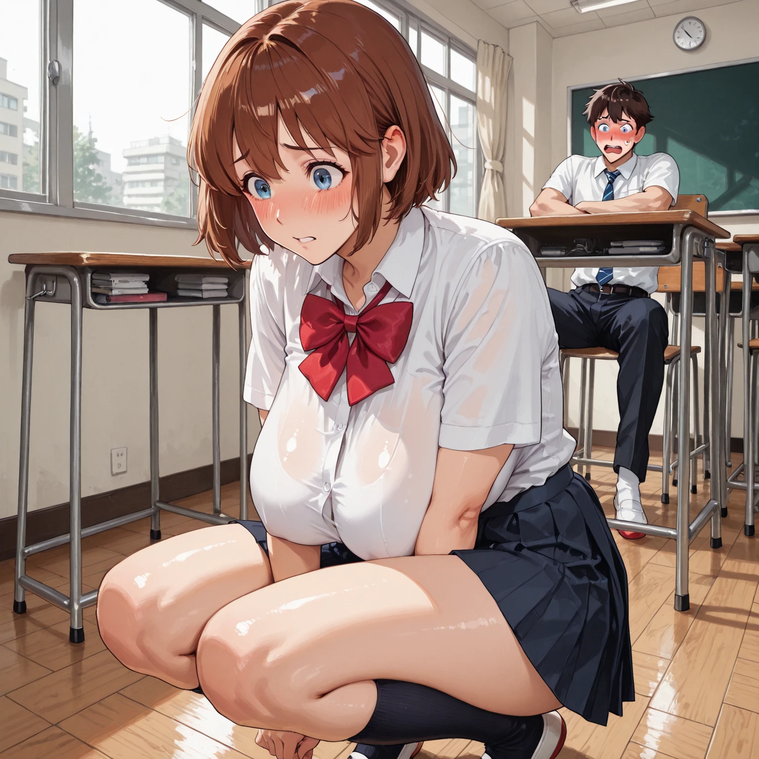 {{tlrharuna, medium hair,hairclip}},embarrassed,blush(1.3),(parted lips:1.3),(harf open eyes:1.4),(feeling weak:1.5),one closed eyes(1.4)