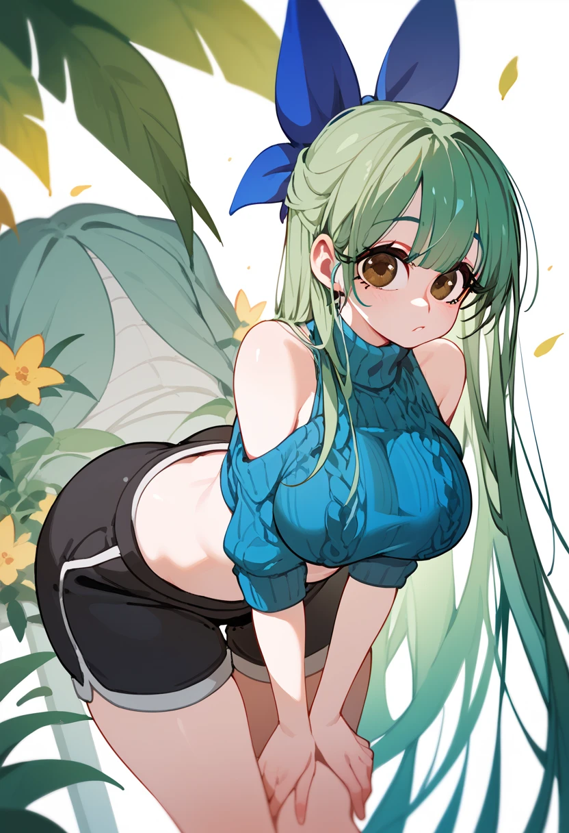 (Best quality,unparalleled masterpiece:1.4),Ultra-detailed 4K CG,(Ultra detailed clear absurdly bright mint big eyes:1.2),Yellow medieval summer girl, concept, vines on the hand and horns from the vines, full length, whole body, magic hunter, white shorts, SFV