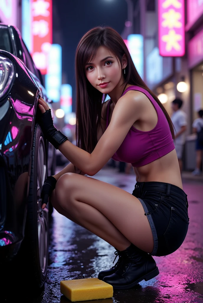 Aum Thaweeporn miss grand face focus, Portrait, glowing black eyes, Women's Style, one woman, asymmetrical smooth, smooth, black hair, goodid, good, staring at camera, smile, nighttime, city, bob, abdomen, red lips, shirt, alone, stand, goodid, upper body, underwear, pink underwear, perfect body lines, beautiful kubire, beautiful, mischievous face