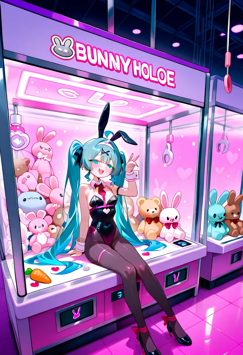 Sexy anime bunny girl in a sex shop looking at vibrators for purchase