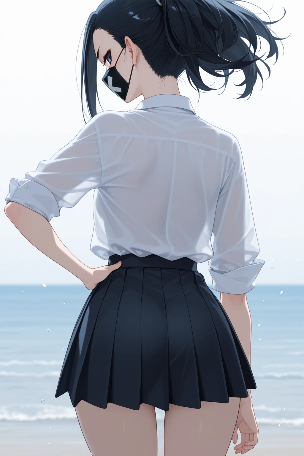 (masterpiece, best quality:1.4), looking at viewer,
(wavy hair:0.8), short hair, black hair, cloudy sky,