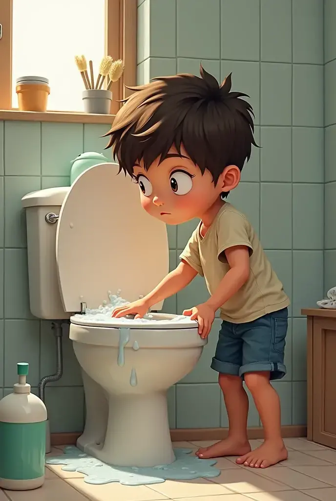 A boy is cleaning the toilet
