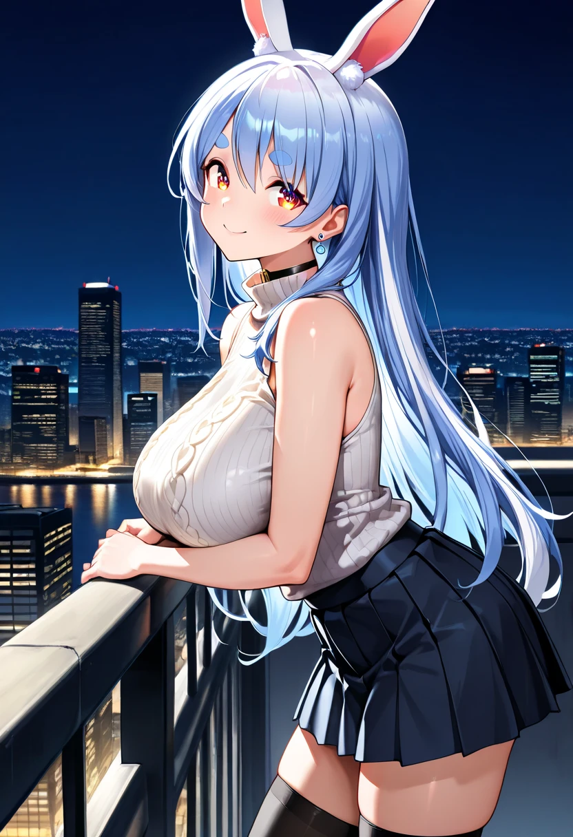 underwater face,Official fine art,tmasterpiece,Sharp focus,,Delicate and beautiful hair and eyes and face,scenecy,Long straight hair, sexy facial expression, buliding, (Cityscape:1.7), Dynamic hair, Long straight hair, Delicate platinum-pink hair, glow blue eyes, (blue pleated shirt+white skirt), Long white socks, paleskin, hair adornments, epic landscapes,deep in the night, Bare shoulders, white thighhighs, Hair ribbon, Large breasts,NSFW, Dynamic Angle(Large breasts),tongue kissing,grabbing breast,high-heels