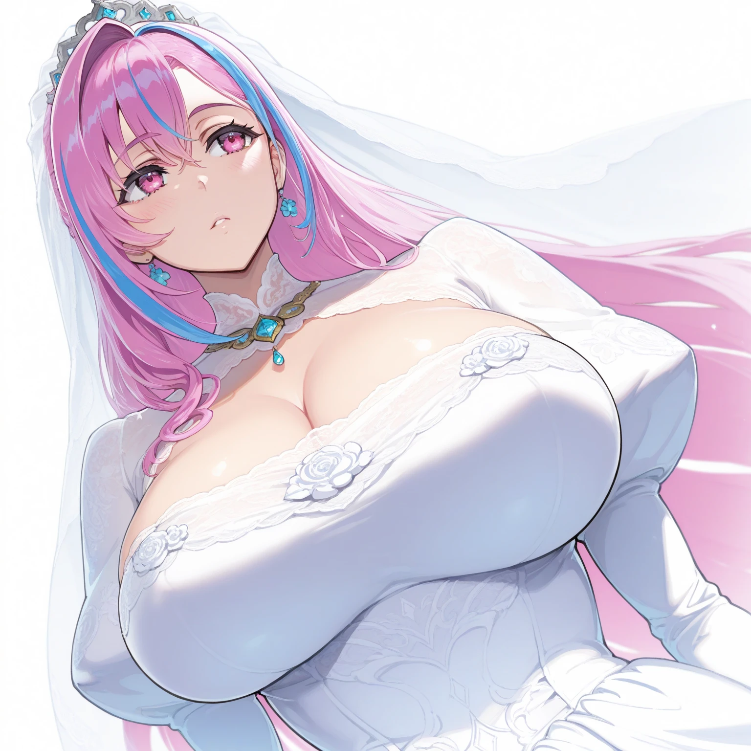 best quality, masterpiece, Big , (Large Breasts), Delicate skin texture, Detailed fabric texture, Delicate face, Super Detail, 8K, Intricate details, 1 Girl, 30 years old, High contrast, High resolution eyes, Pink Hair Goddess,Royal sister,Sexy。