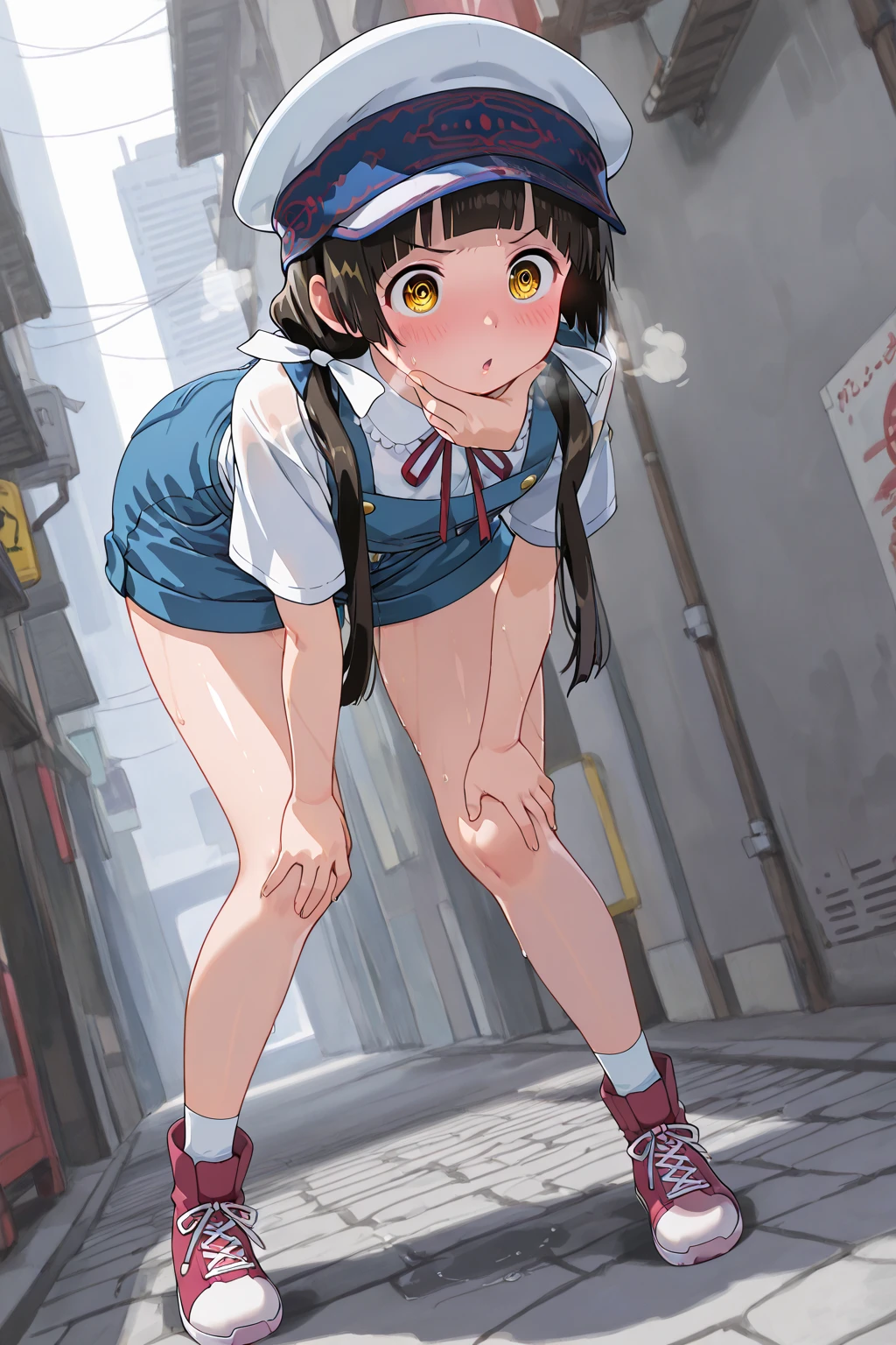 spread leg legs、sit、Looking away、Chat with friends、In town、bustling street、cap、Panties、Shoulder bag、mini skirt、Private Server、Girl、Girl、Short、Younger、Baby Face、flat chest、Dynamic Angle、Useless、Glaring、Both eyes open、Voyeur style
