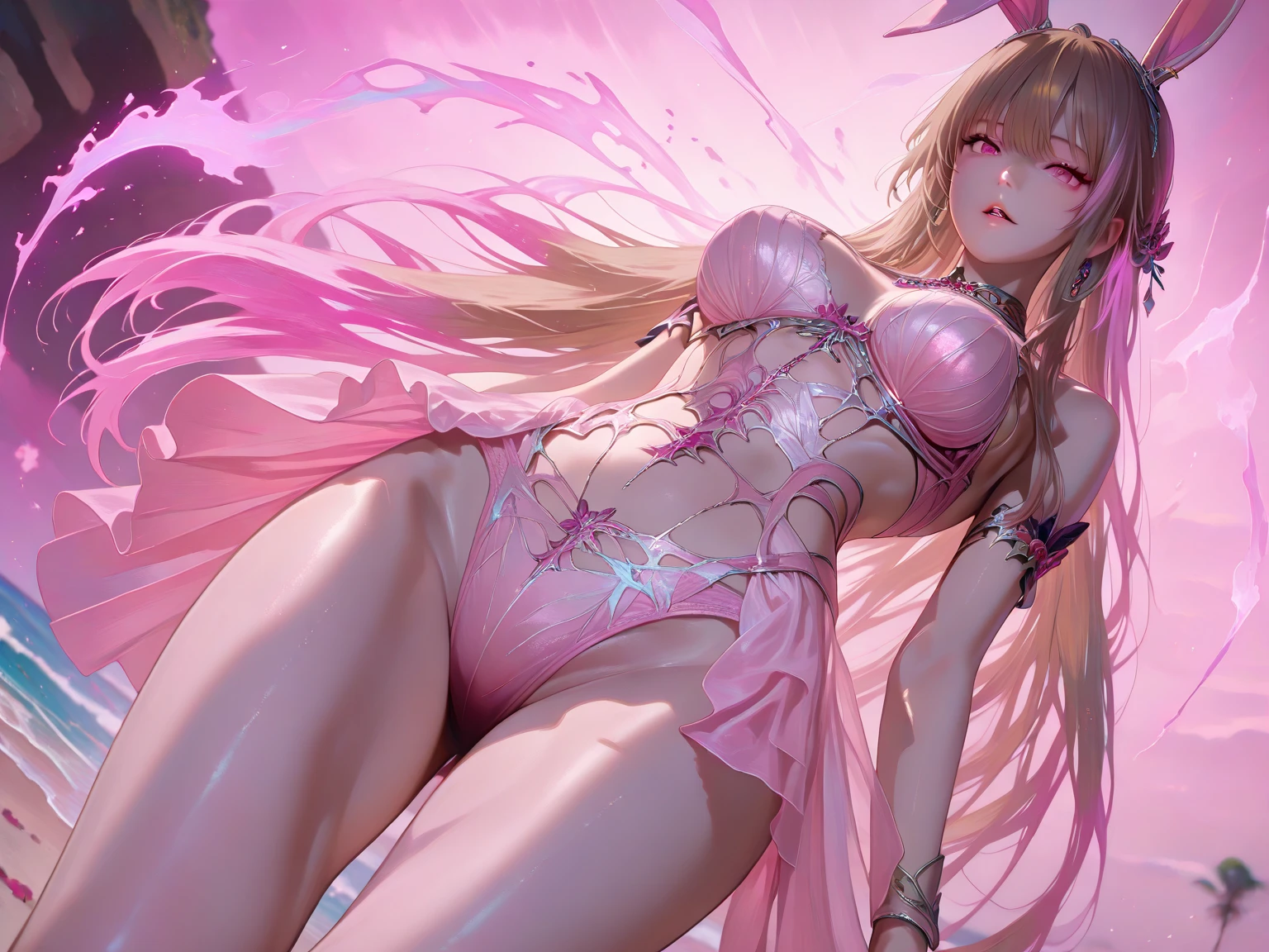 (all naked:1.5),(Completely naked:1.5),(masterpiece)、(highest quality)、(Ultra-detailed)、(High saturation)、((Anatomically correct hand))、Detailed Skin、Sharp focus、(CG illustration)、High Contrast、(One Woman)、Sword Art Online、(((Asuna Yuki)))、(Beautiful and beautiful eyes)、Delicate and beautiful face、(Disheveled Hair)、(Completely naked:1.5)、(Black Stockings)、(B cup breasts)、(Small nipples)、Fashion model posing、Floating in the air、((Best lighting))、Simple Background,(((Tentacle insertion and penis insertion into Asuna's mouth and vagina:1.2))),