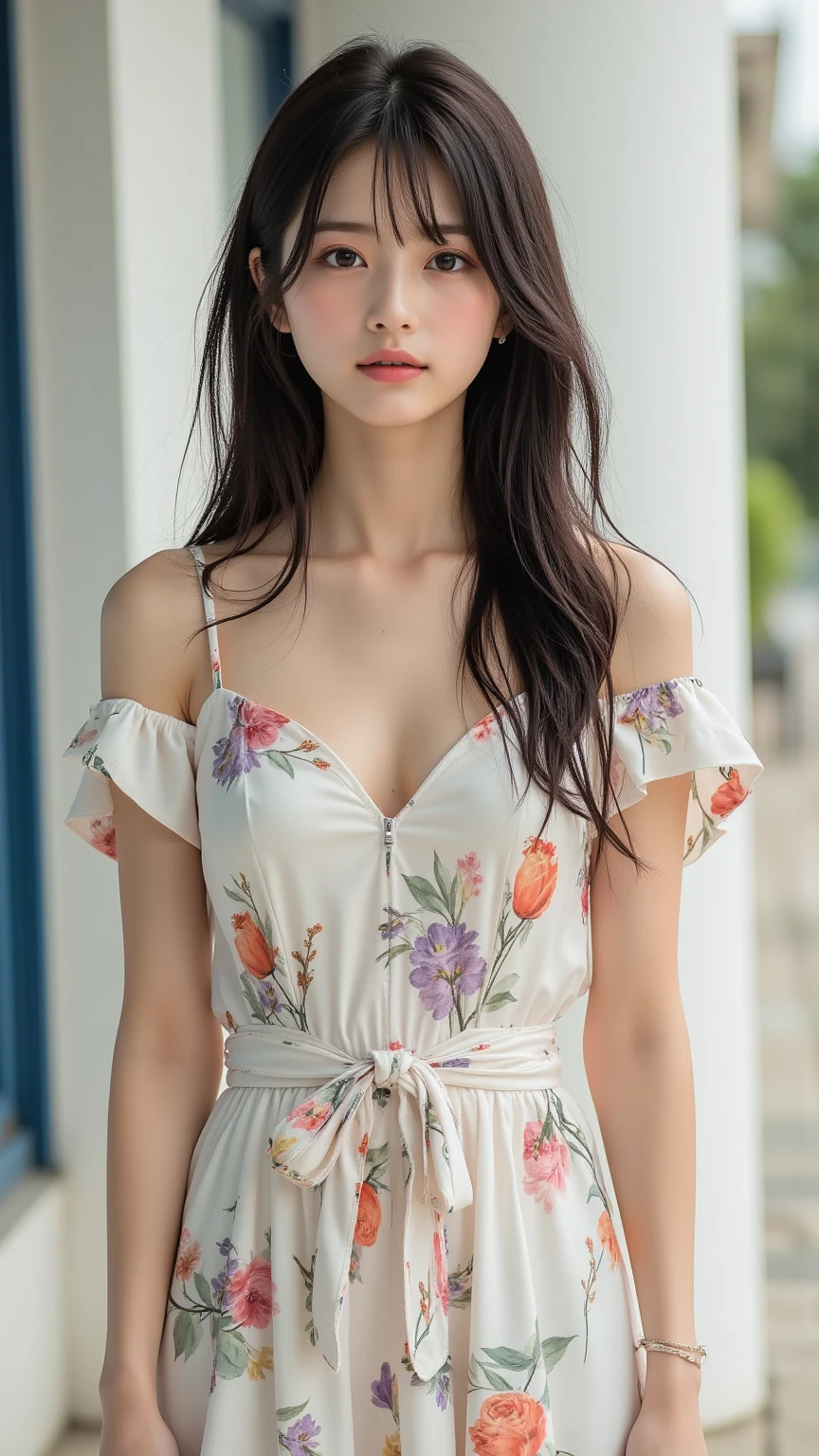 İndian girl, 21 years, model, beauty, light skin, long hair, background is bazaar, colorful dress, sexy woman, beautiful eyes,