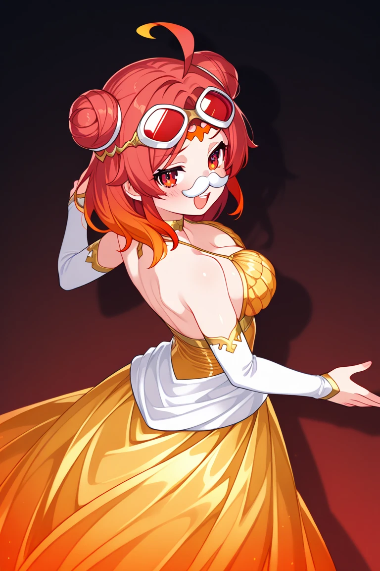 (masterpiece:1.1), best quality, NSFW,
1girl, (80s anime style:1.3), (eyelashes:1.5), (loli:1.2),
(intricate high detailed body:1.2),
red hair, (short hair, twin messy bun:1.1),
green eyes, (lip stick:1.2),
slender body, large breasts,
(happy, smile:1.2), open mouth,
neckwear, (white lace leotard with sleeves:1.1),
(short frill skirt:1.1), see-through clothes, jewelry,
(cowboy shot, looking at viewer, from front:1.1),
in royal palace