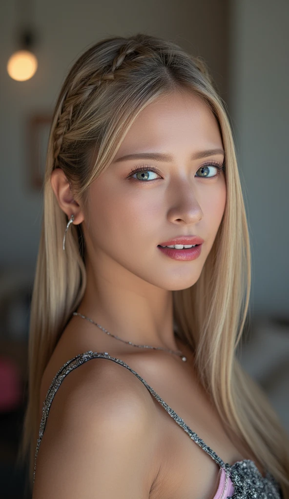 (8k, 4k, best quality, highres, ultra high res:1.1), (masterpiece, realistic, photo-realistic:1.1), 1girl,  face, close-up, twintails, blonde hair,((big breast)), (big cuvy hips), (narrow waist ) tanned hourglass body shape (looking at viewer:2), sexy shoulders, blushing cheeks, nikon z9, 30mm lens, sharp focused face, f/4, iso 200, shutter 1/250, cinematic light, medium shot, raw ,intricately detailed, award winning photograph, high sharpness, facial symmetry, bokeh, ultra-detailed