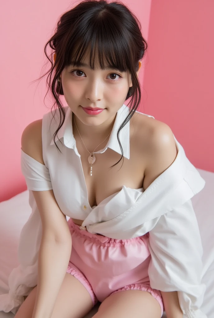 (Flawlessレースのブラジャー、FlawlessTback、White or pink、しゃがんin、Full body description、M-shaped splits、1.6)(Gazing at each other、Sexy:1,9),(((Photorealistic、口in教える))),(((((Amorous、They were bad、Humble、Licking the candy carefully、Lift your legs))))),((School、Vault、From below))、Tabletop, One Girl, highest quality, Super detailed, (Shiny), (small)、(((with blush cheeks,))),Ray Tracing,Flawless白い肌:1.2),reflection, look up_in_Audience, blush, ribbon, Medium Curly Hair、yellow_eye, low_Twin tails、The cutest 28-year-old girl in Japan,(Hmph:1.6)