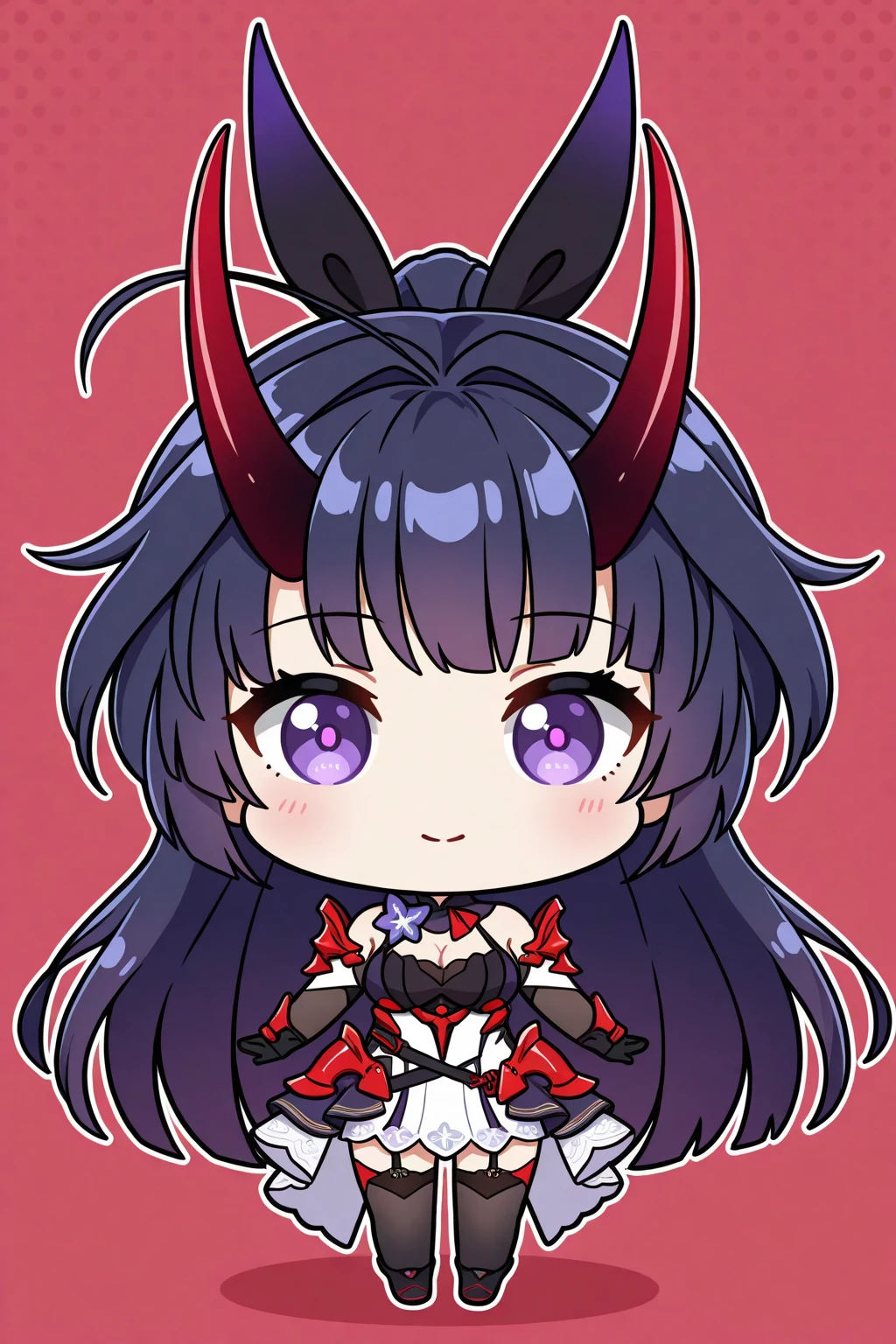 absurdres, highres, ultra detailed, <lora:ErikoFinalFinalFix-000020:0.9> eriko, brown hair, medium breasts, bob cut, blunt bangs, red dress, red capelet, black bra, fur trim, (black elbow gloves:1.1), gauntlets, hand on own face, smile, parted lips, empty eyes, yandere, genshin chibi emote, <lora:genshin_chibi_emote:0.8>