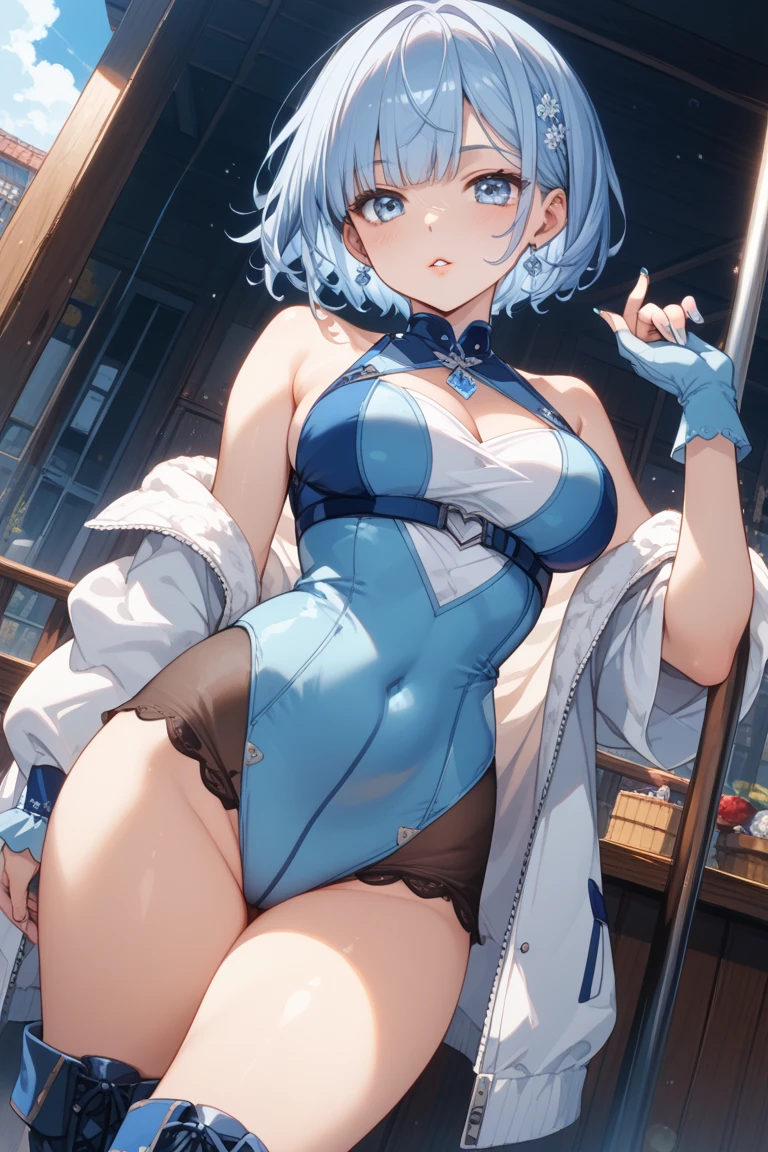 (Ultra-detailed, Vibrant colors:1.2), naked, not dressed, not wearing clothes, Kamimei, yandere, Flushed cheeks, a beautiful detailed girl, While sweat shines on the body, Wet, Enchanted thighs, sexy pose, Masterpiece, high quality, 8k, ultra detailed, detailed face, huge breast, very huge breasts, cleavage, nigh, blush, (bare thigh), (the clitoris is visible), (wet clitoris), (wet crotch), (naked)
