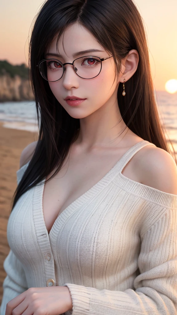 （RAW photos：1.2），high high quality，Beautiful Meticulous Girl，nurses，Highly detailed eyes and face，beatiful detailed eyes，hugefilesize，A high resolution，8k wallpaper，finely detailled，Highly detailed stock code uniform 8k wallpaper，light in face，full bodyesbian，Have by the sea，电影灯光，16 year old girl，A sexy pose，（photo-realism：1.4），illustratio，ultra-realistic realism，super detailing， tmasterpiece， Have by the sea，shift dresses，wears glasses，Bigchest，low chest