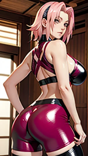 ((full_body))、Woman、red_background、big_breasts、Detailed、POP、vivid、sexy_pose、underboob、twintails